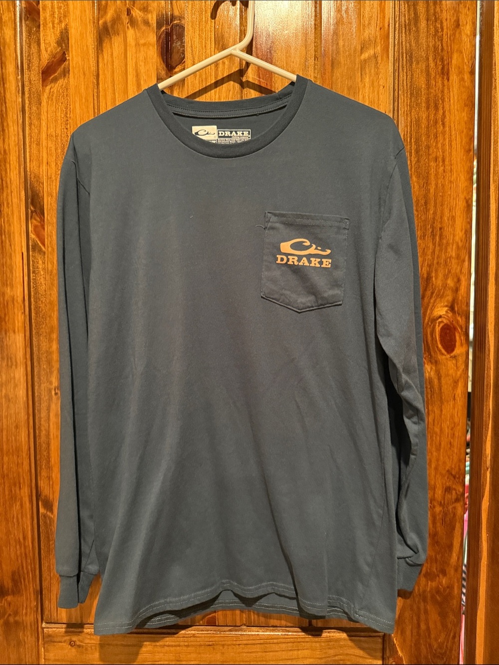 Drake navy Long-Sleeve Pocket Tee with Orange Logo
